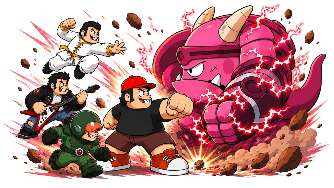 The Bam Bam squad brawls a giant pink mecha boss
